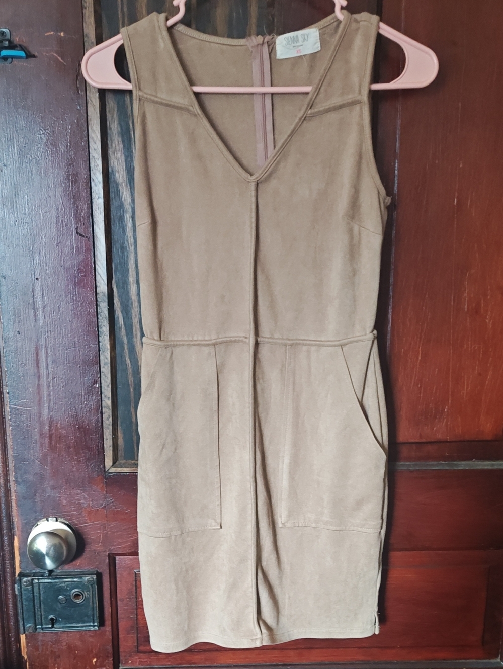 Sienna Sky Tan Faux-Suede V-Neck Jumpsuit